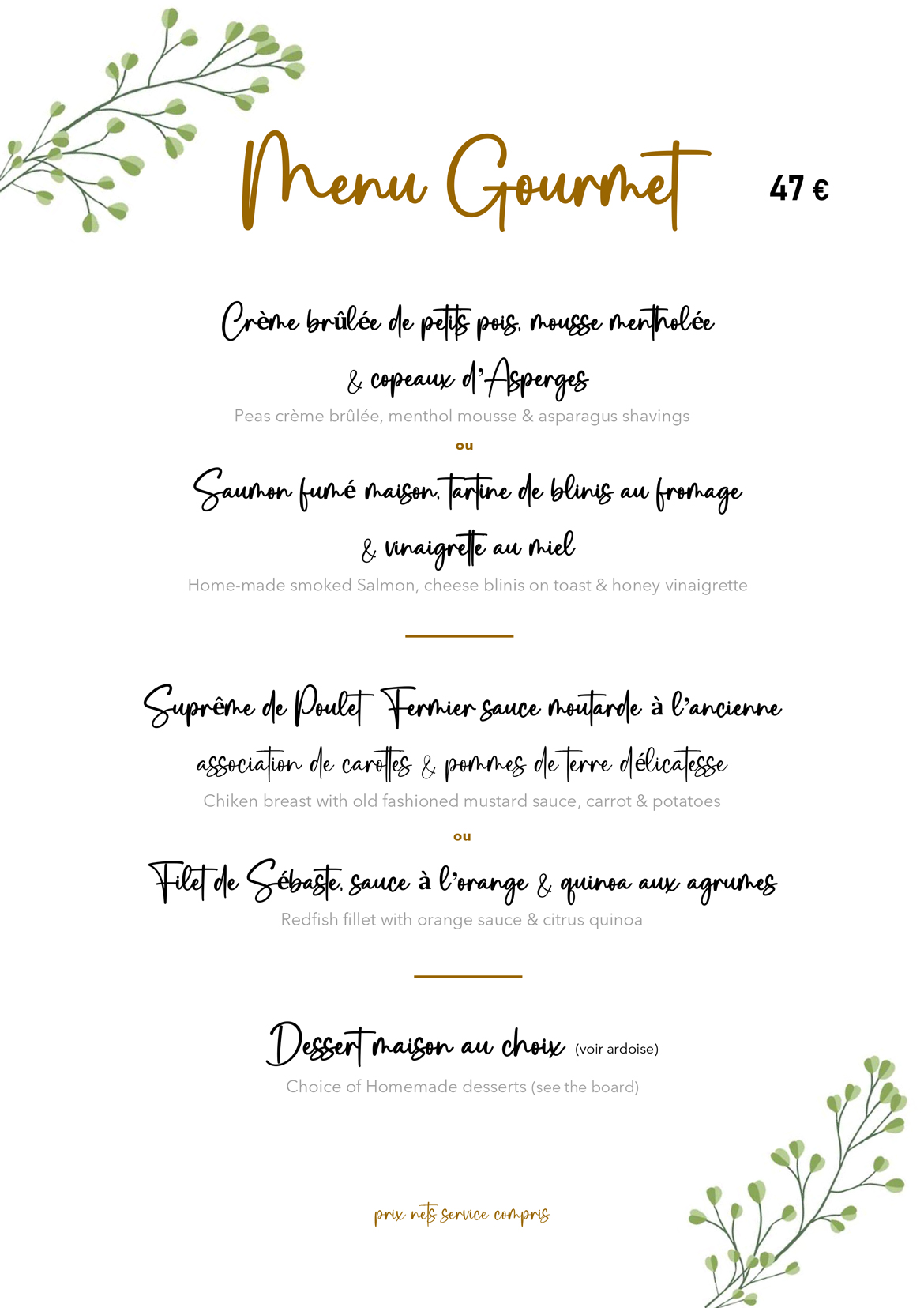 Menu La Gloire de mon Père