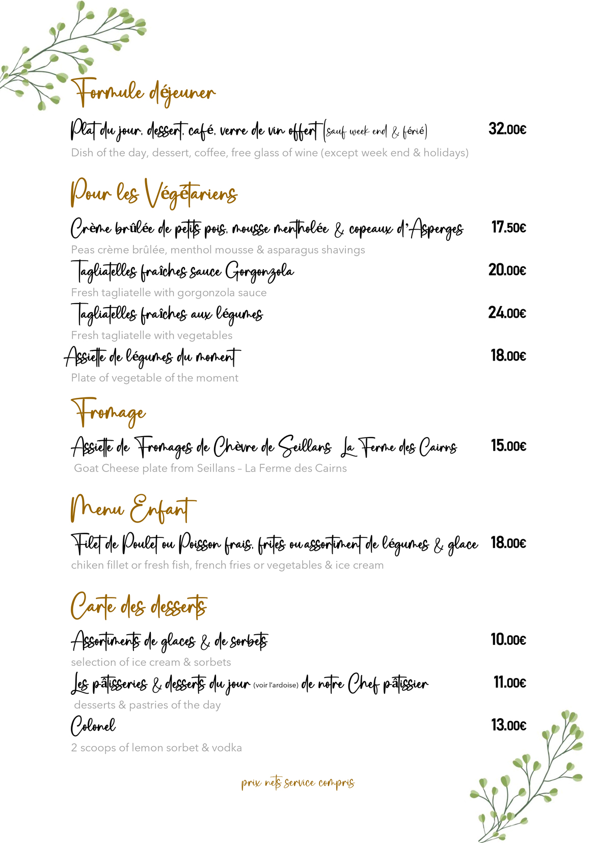 Menu La Gloire de mon Père