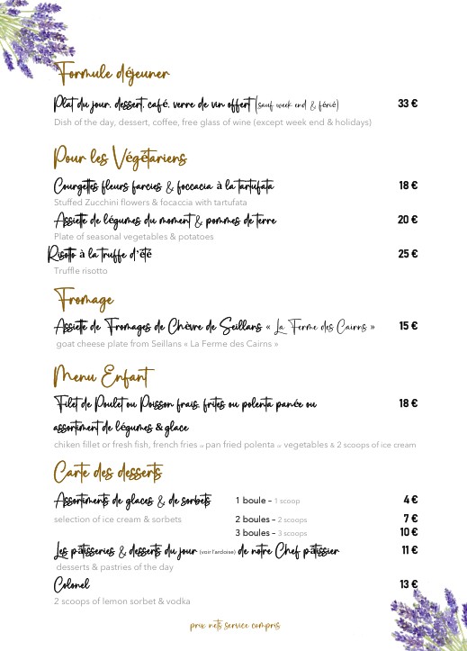 Menu La Gloire de mon Père